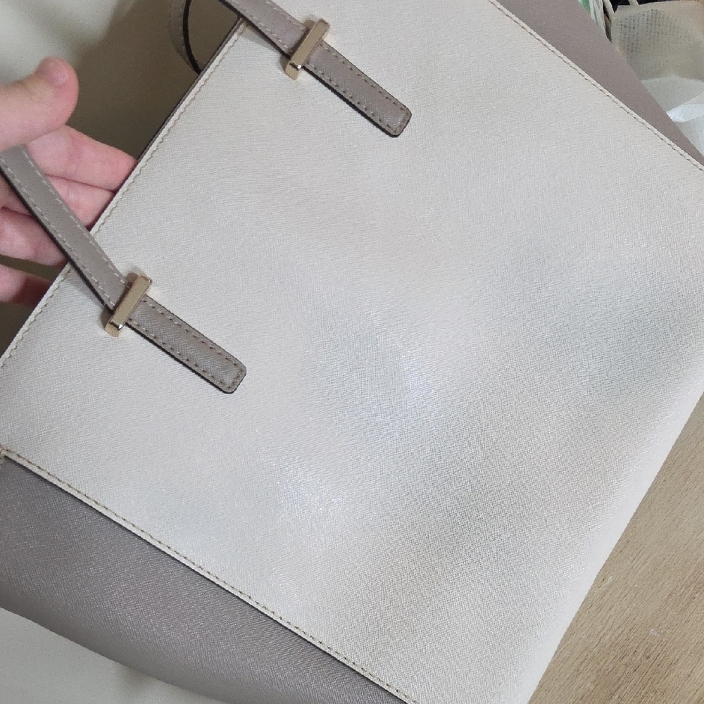 kate spade Taupe & Cream Tote with Purple Scarf Accent - Picture 7 of 7